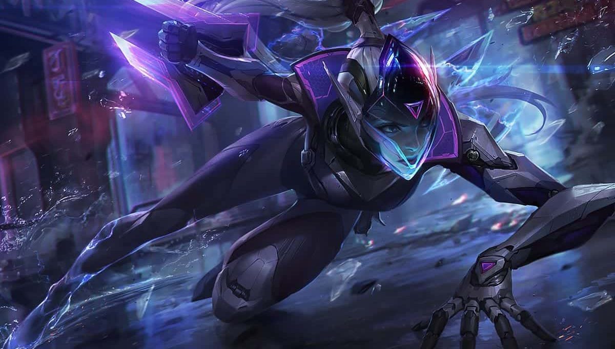 The splash art for League of Legends champion Vayne with the Project Vayne skin on