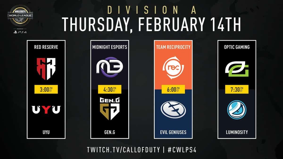 CWL Call of Duty Pro League Schedule