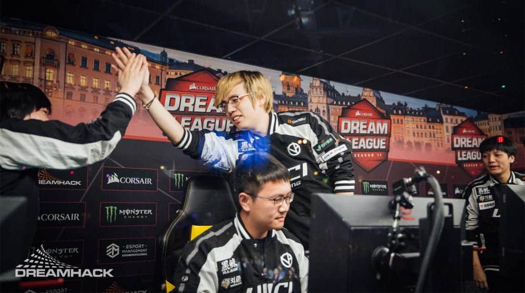 Team Vici celebrate their win in the upper bracket