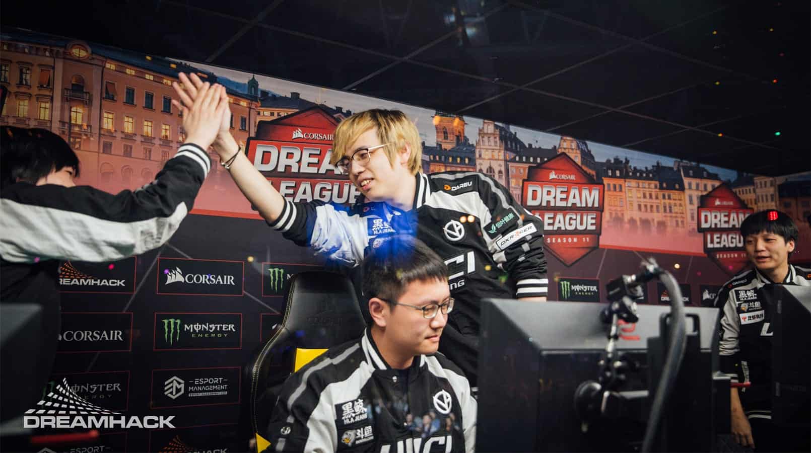 Team Vici celebrate their win in the upper bracket