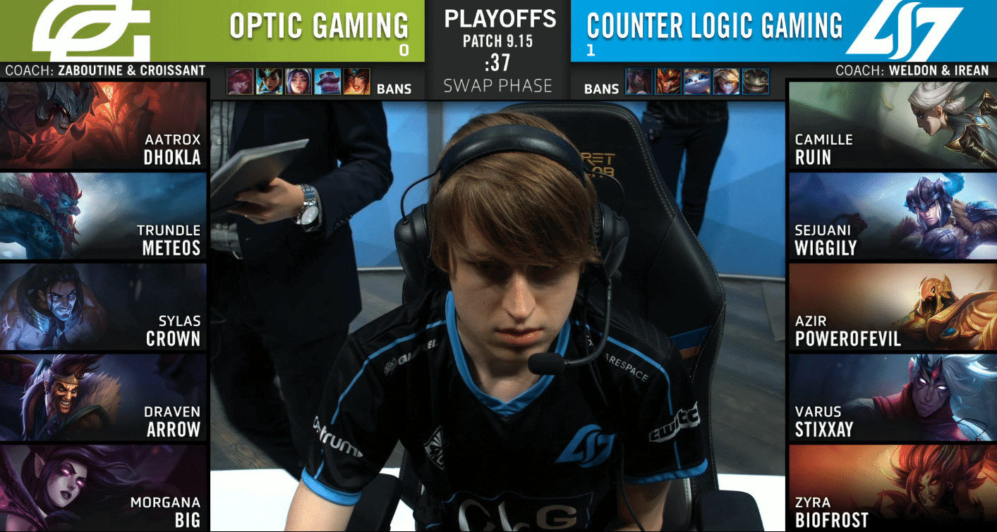 Counter Logic Gaming CLG and OpTic Gaming OPT team compositions for LCS quarterfinals game two with Wiggily
