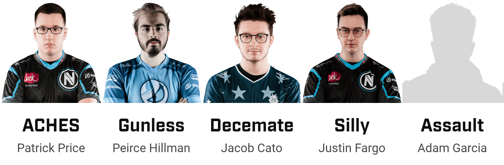 ACHES, Gunless, Decemate, Silly, Assault team roster for Team Envy CWL World Championship
