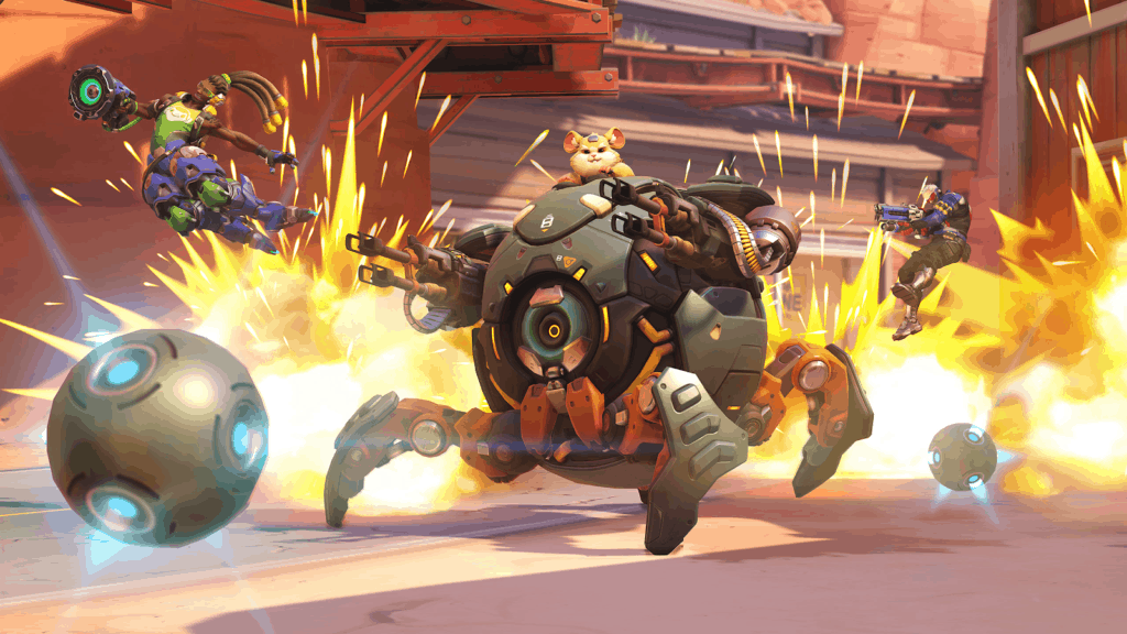 Hammond, inside his wreckig ball with explosions appearing behind him.