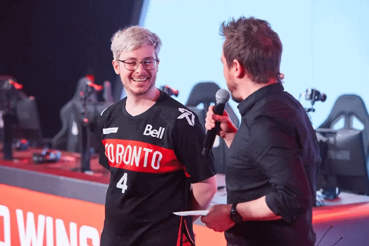 Surefour with a smiles as he is interviewed after Toronto wins