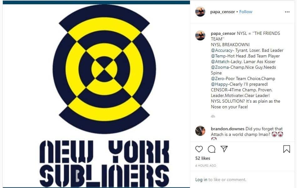 Call of Duty League New York Subliners Censor instagram