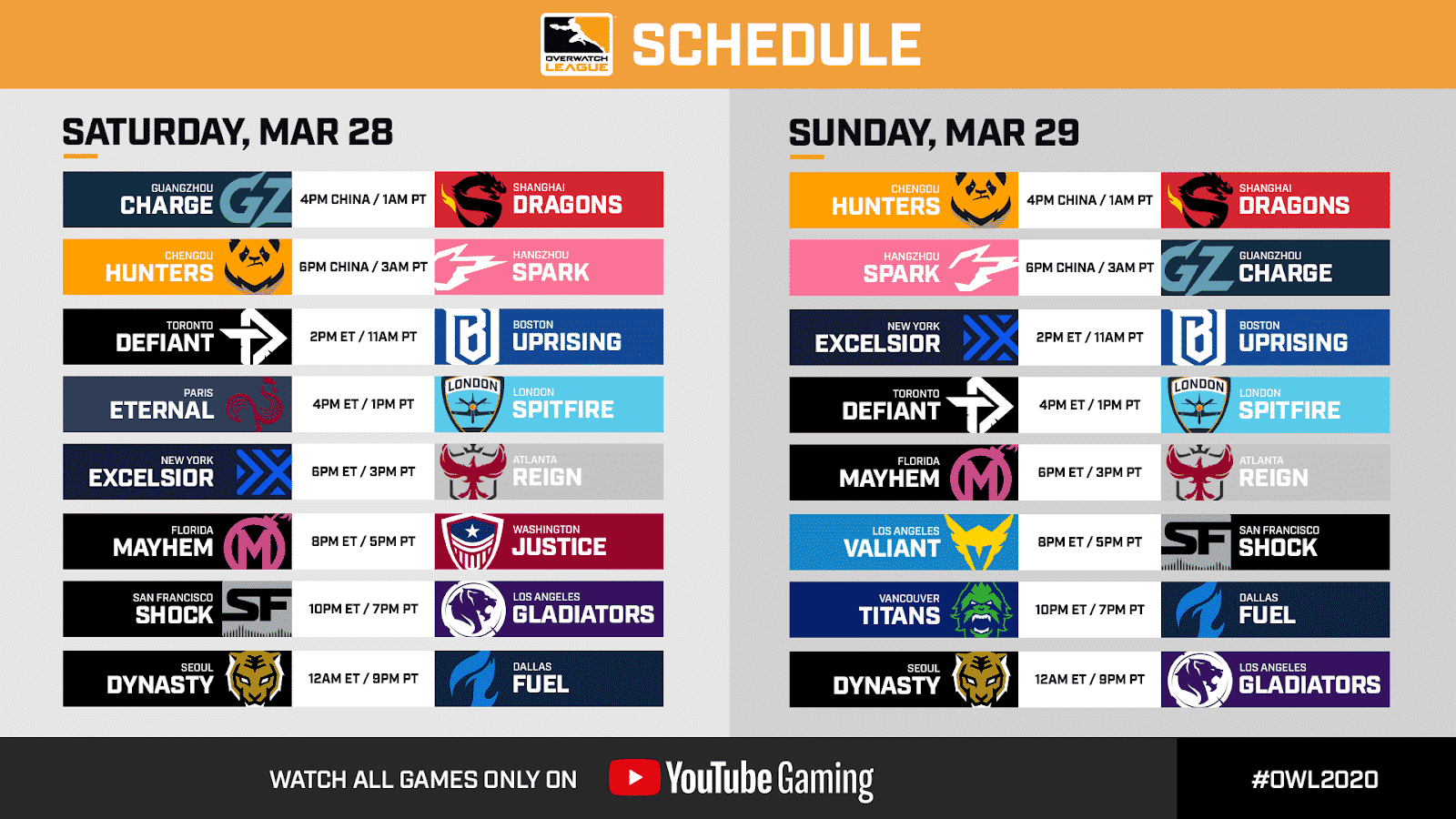 Overwatch League schedule March 28 29
