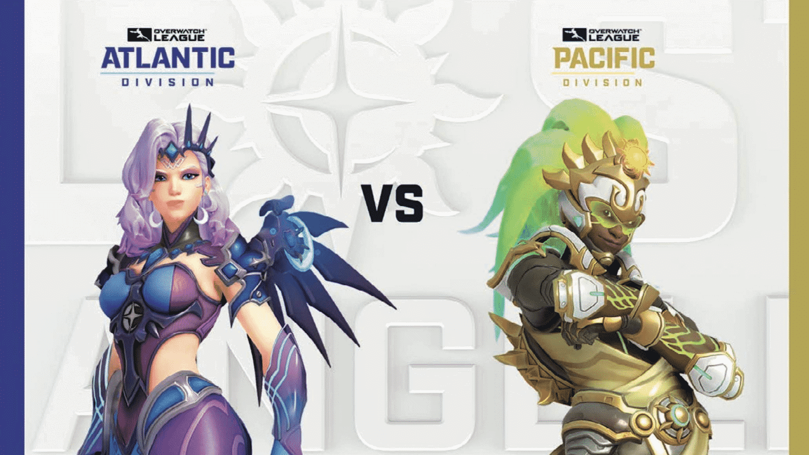Mercy and Lucio in their epic skins the words Atlantic vs Pacific appear above their heads