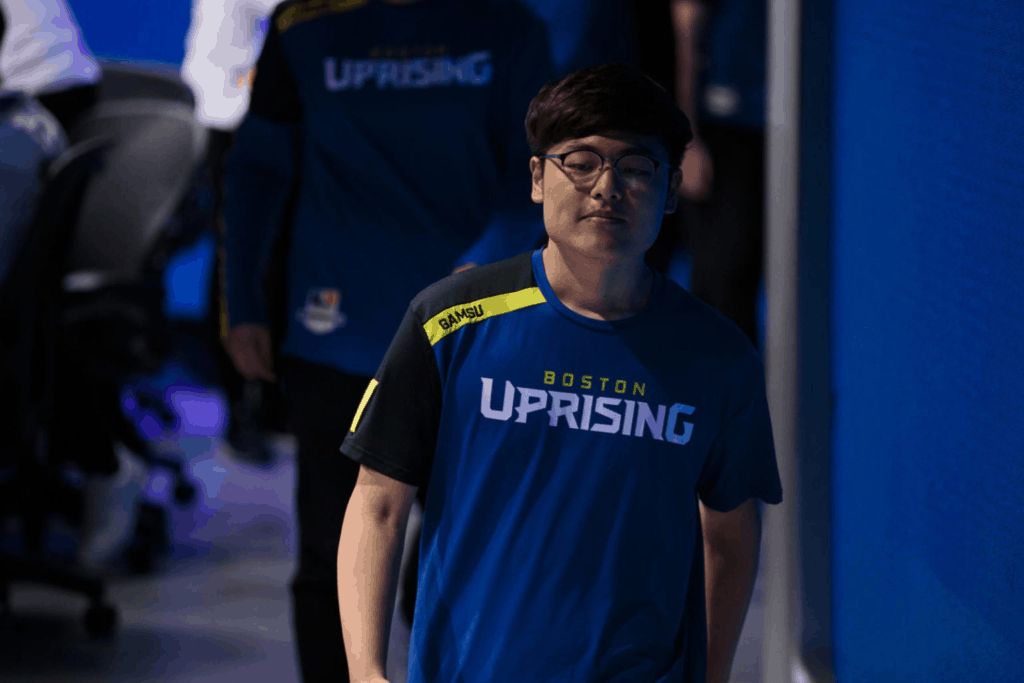Noh “Gamsu” Yeong-jin walks on stage in his Boston Uprising uniform