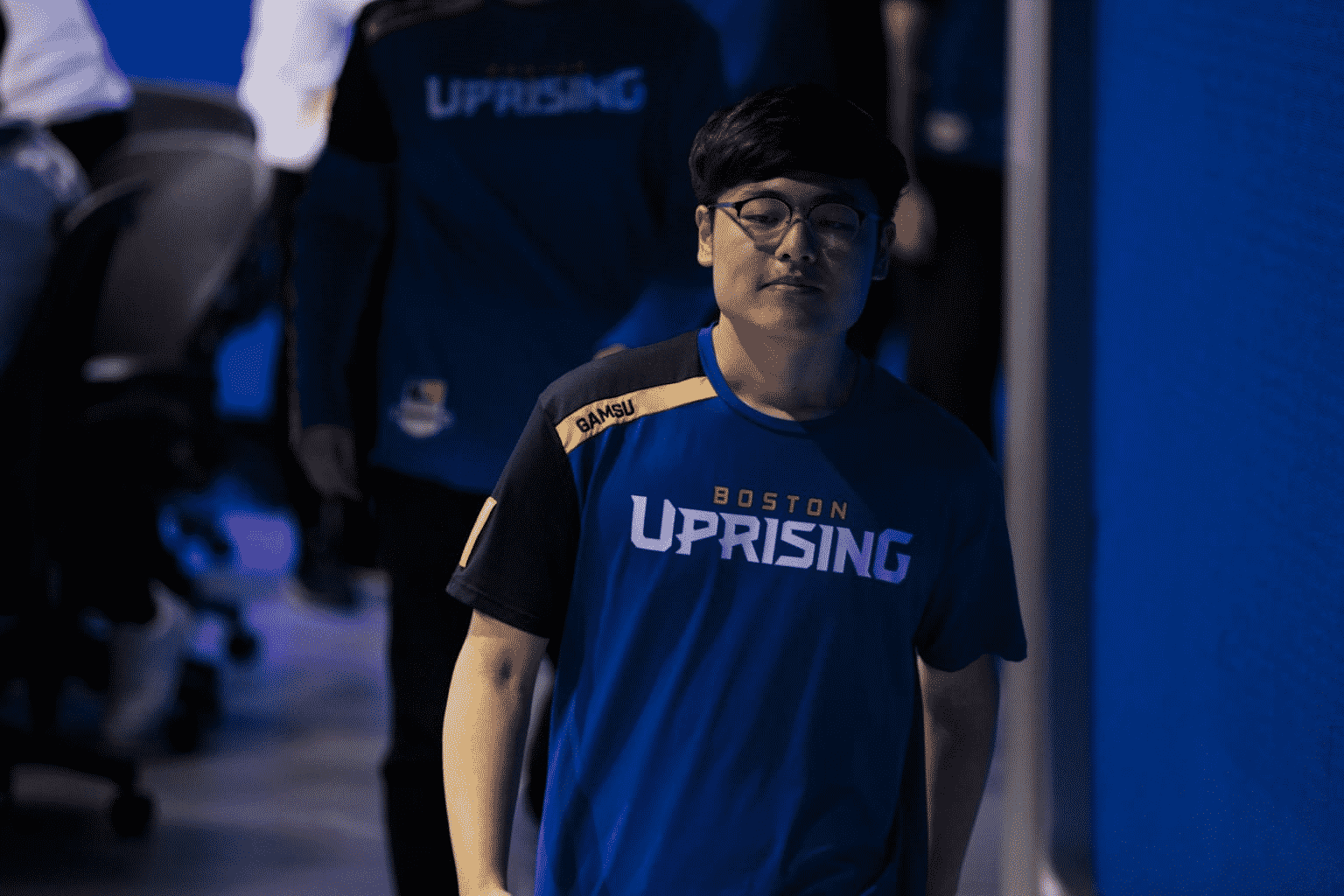 Noh “Gamsu” Yeong-jin walks on stage in his Boston Uprising uniform