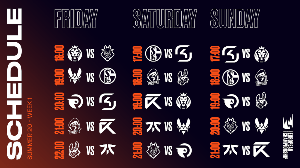 LEC Summer split 2020 superweek 1 schedule