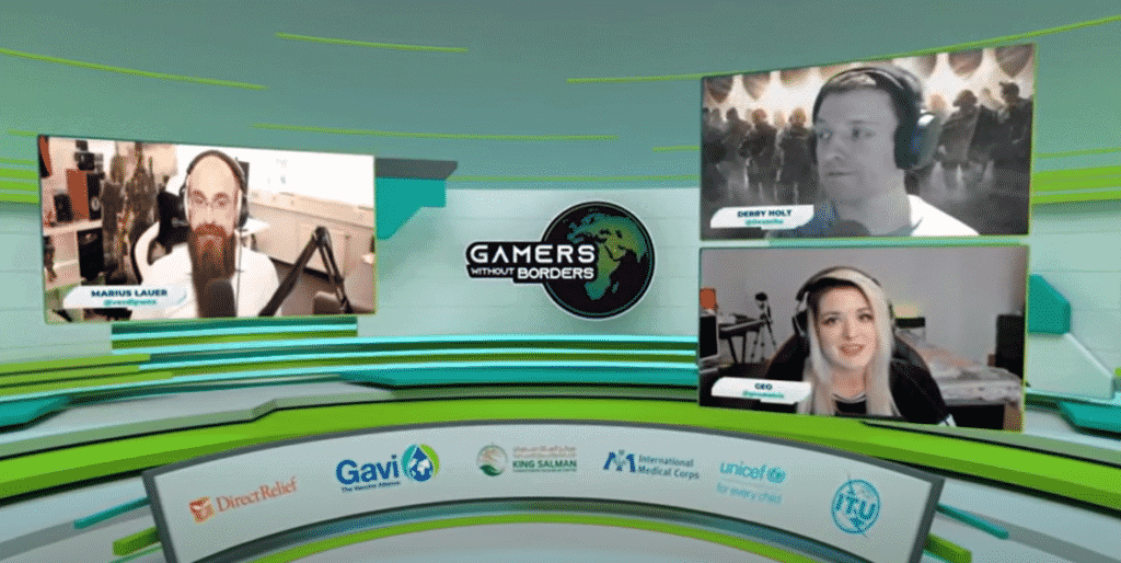 A shot of the virtual studio where hosts and casters break down the action between games
