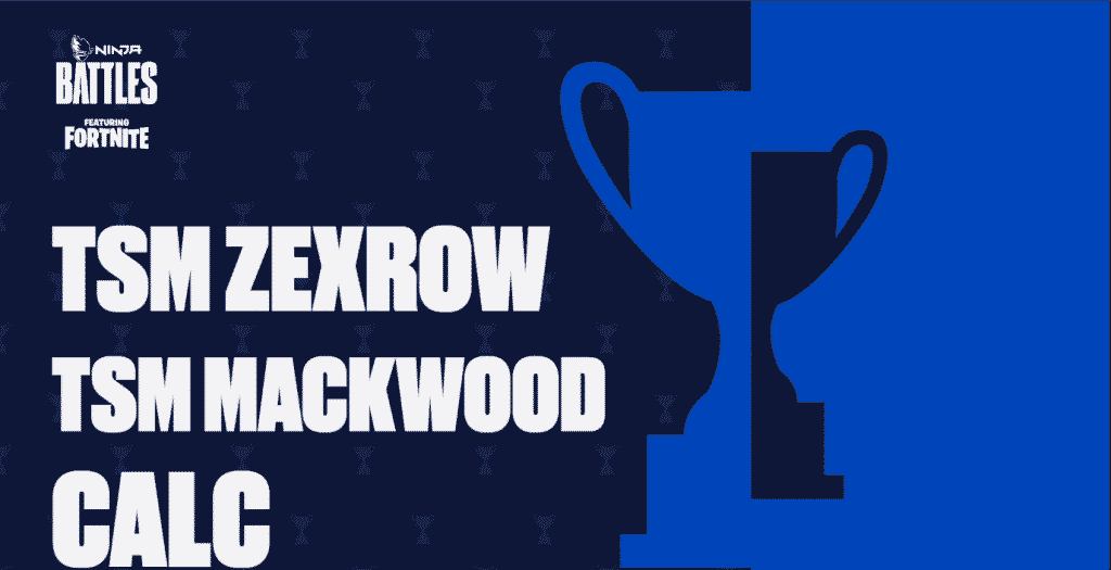 Ninja Battles winners TSM Zexrow TSM Mackwood and Calc names besides a trophy