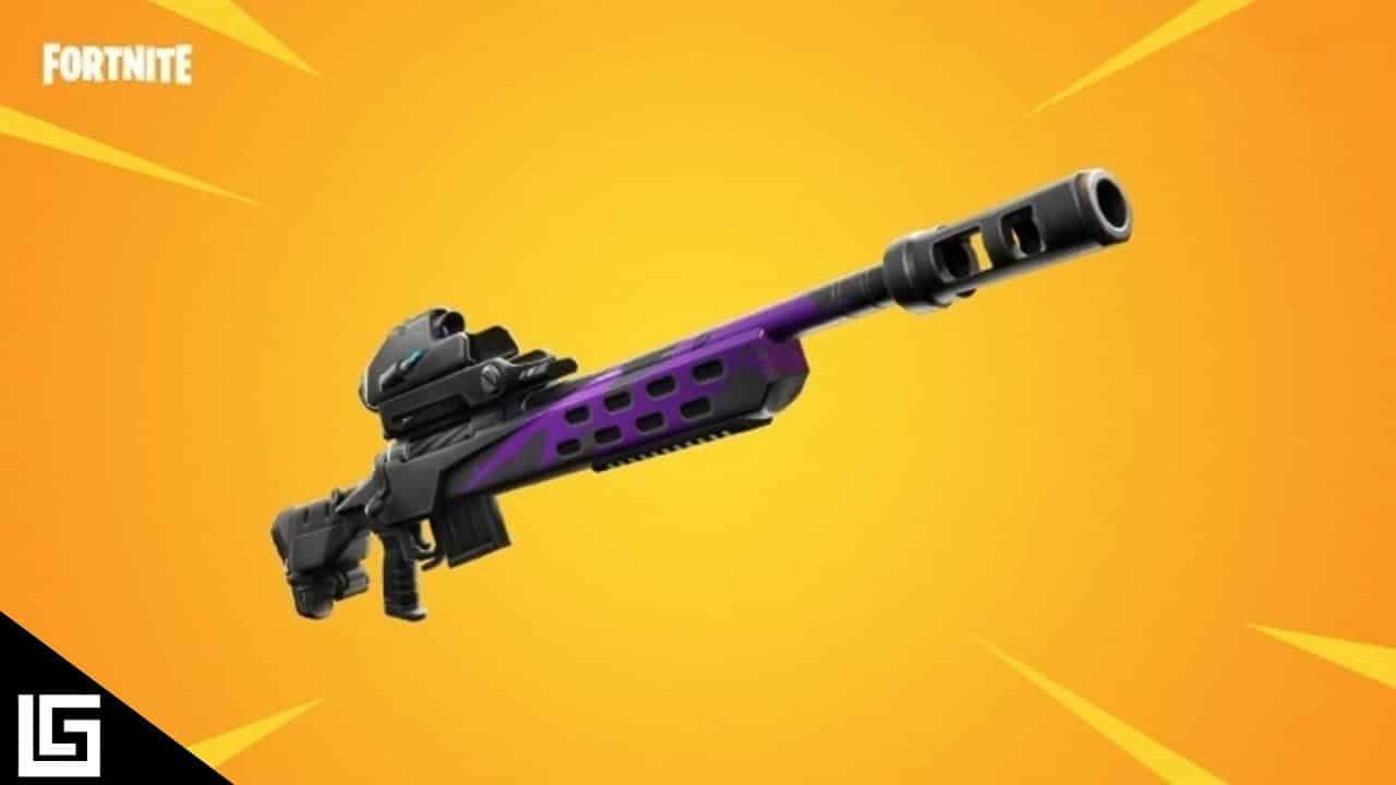 A storm scout sniper rifle from Fortnite on yellow background