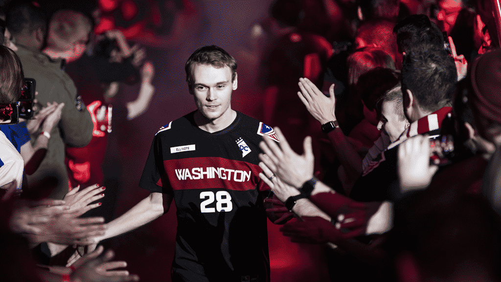 A shot of Ellivote walking through the crowd at a Homestand, celebrating with Washington Justice fans