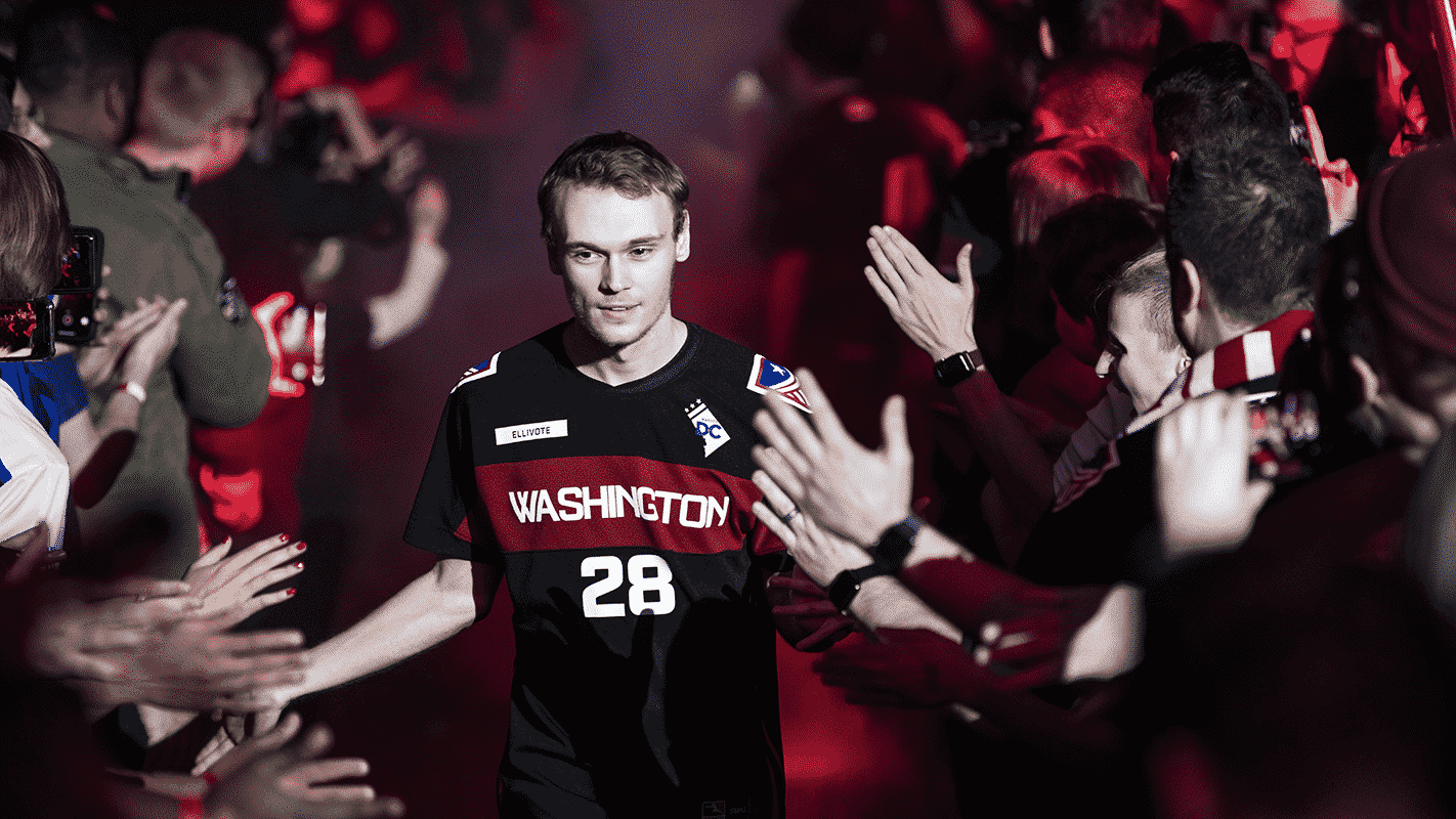 A shot of Ellivote walking through the crowd at a Homestand, celebrating with Washington Justice fans