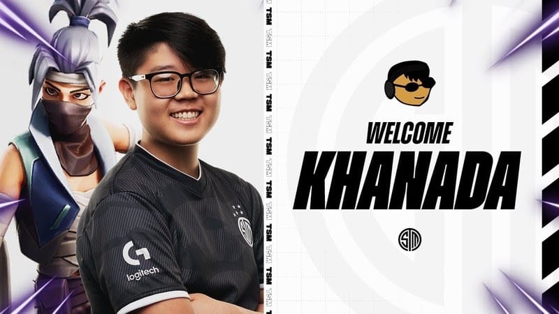 Pro Fortnite player Khanada with a female ninja Fortnite character next to him