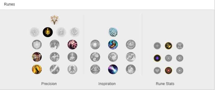 A League of Legends rune page for Ashe, with the Lethal Tempo keystone and Inspiration secondary