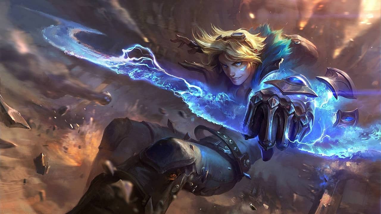 League of Legends champion Ezreal dashing through the air