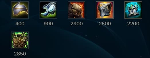 The League of Legends items Steel Shoulderguards, Boots of Swiftness, Dead Man's Plate, Gargoyle's Stoneplate, Knight's Vow and Warmog's Armor