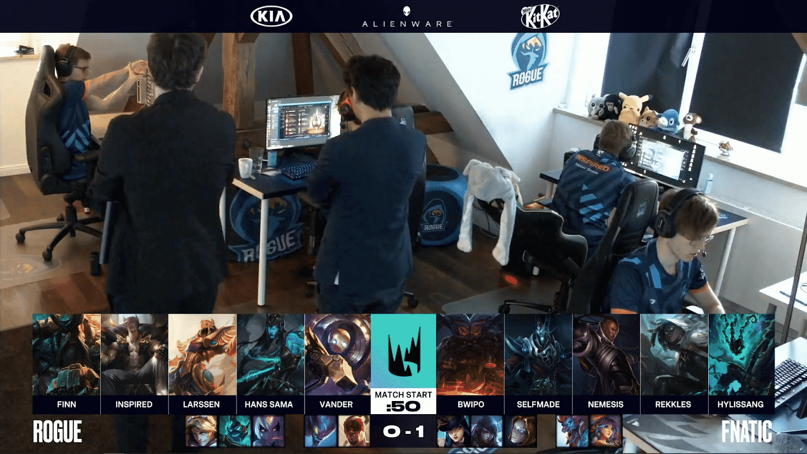LEC team Rogue getting ready for game with the game draft for their second playoff game versus Fnatic at the bottom