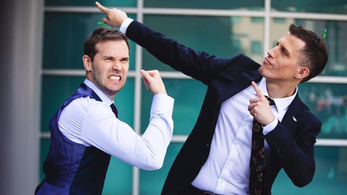 Analysts Kobe and Captain Flowers pose comedically for the camera