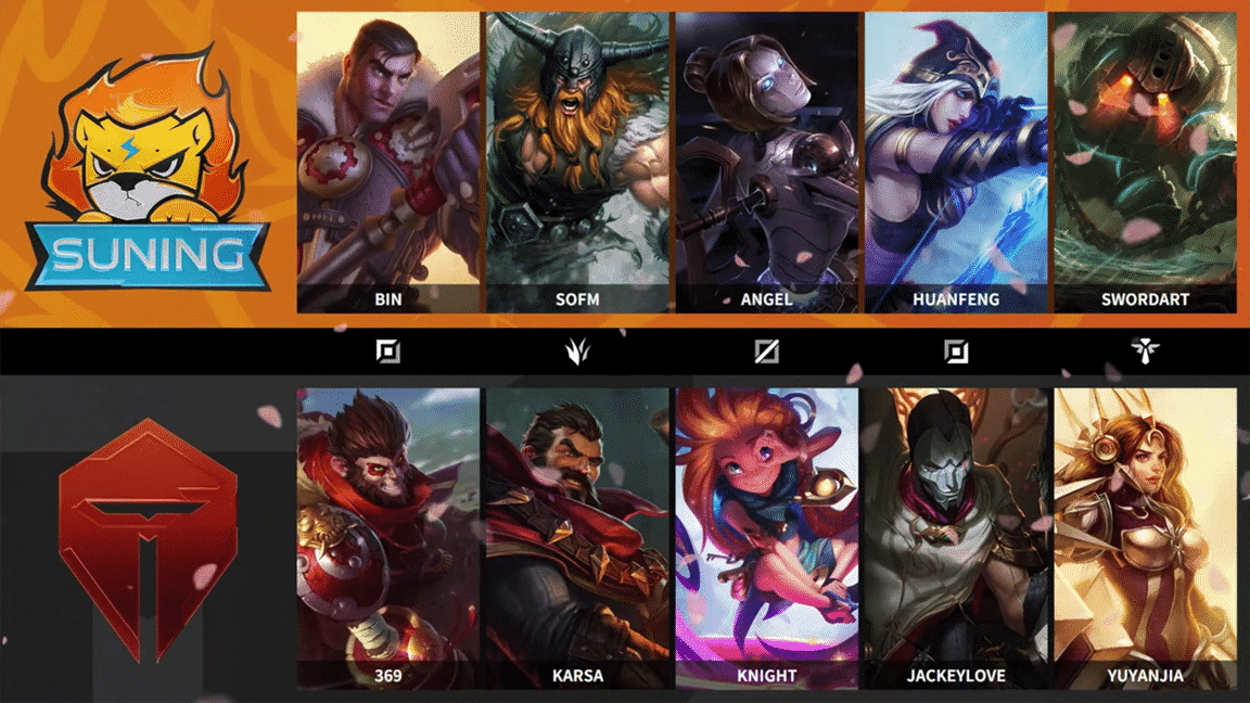 Portrait art of each of the champions used by both teams in game two