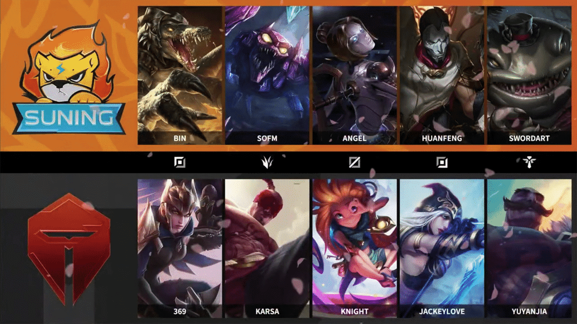 Portrait art of each of the champions used by both teams in game three