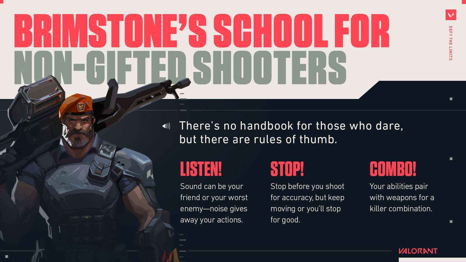 Brimstone appears alongside the words "Brimstone's School for Non-Gifted Shooters"
