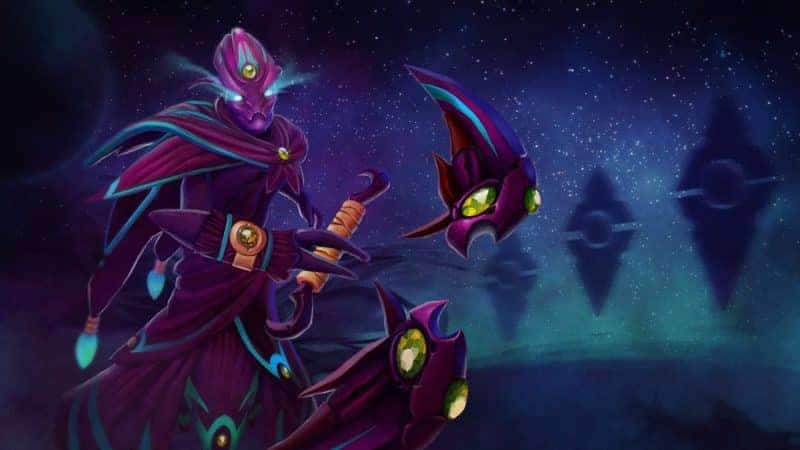Spectre from Dota 2 in a shadowy landscape