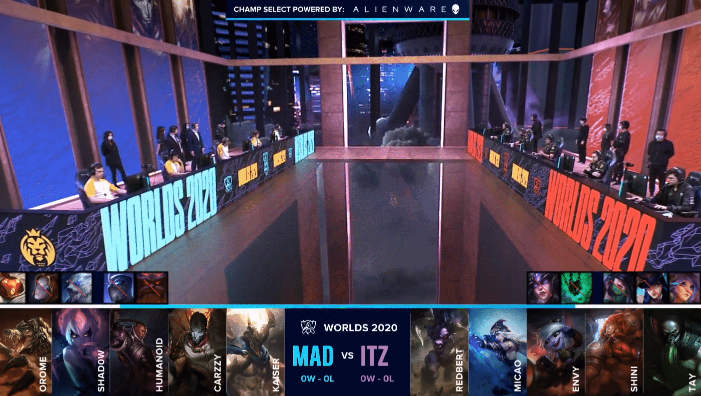 MAD Lions and INTZ seated on the World's stage across from each other with their drafts below