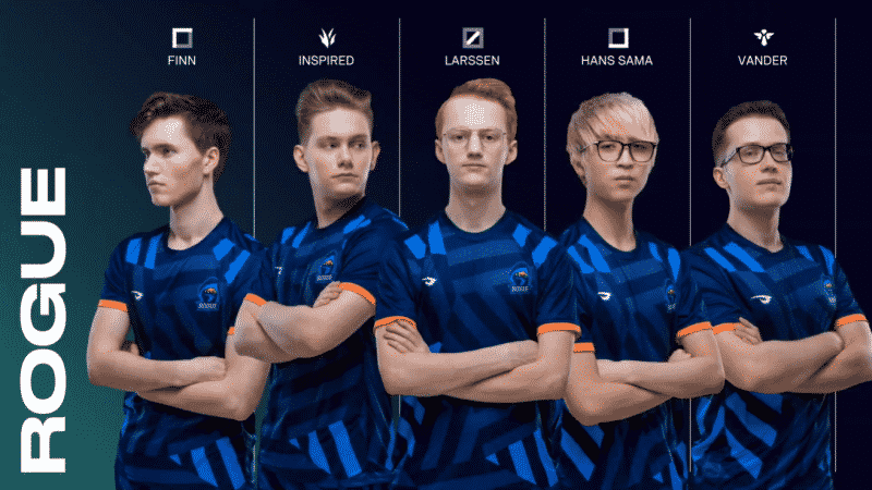 the Rogue LoL roster featuring Finn, Larssen, Inspired, Hans Sama and Vander