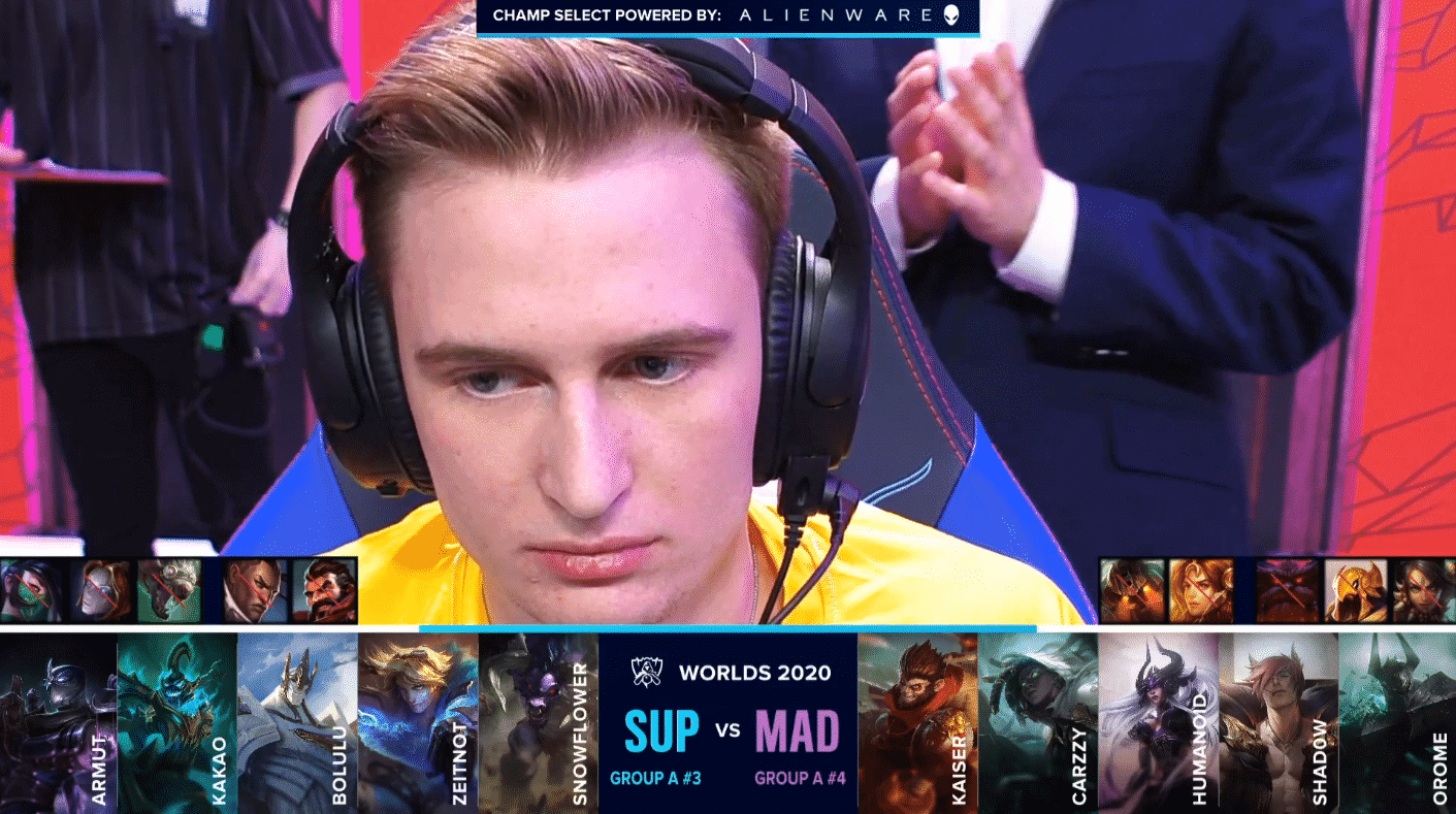 A player cam of LEC player Humanoid with the MAD and SUP game one drafts below
