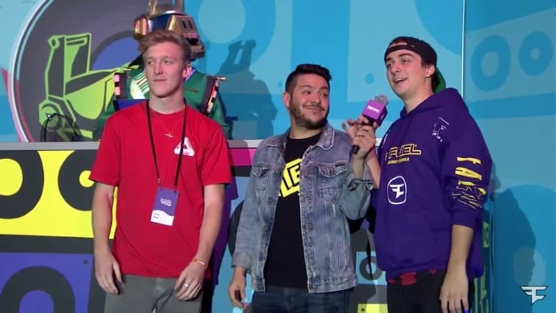 Tfue and Cloazky on stage after winning the Fall Skirmish LAN competition atTwitchCon