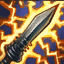 A sword emitting lightning, the Statikk Shiv item from League of Legends