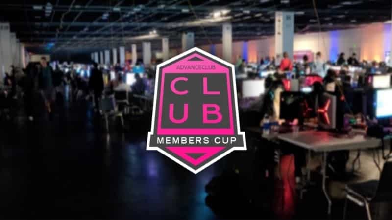 A logo for the AdvanceClub Members Cup with a gaming LAN event in the background