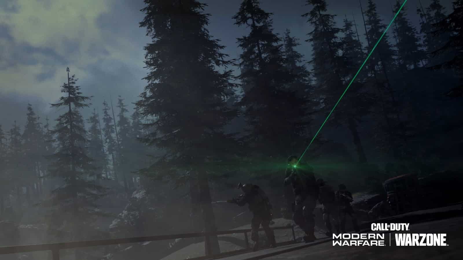 A group of operators move tactically during the night in Verdansk in Call of Duty Modern Warfare Warzone