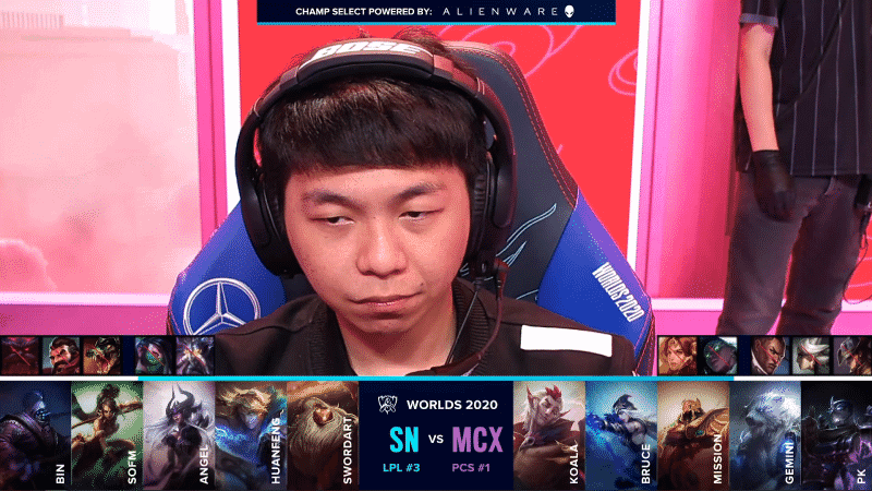 Machi Esport's Koala player cam with the Suning vs Machi drafts below