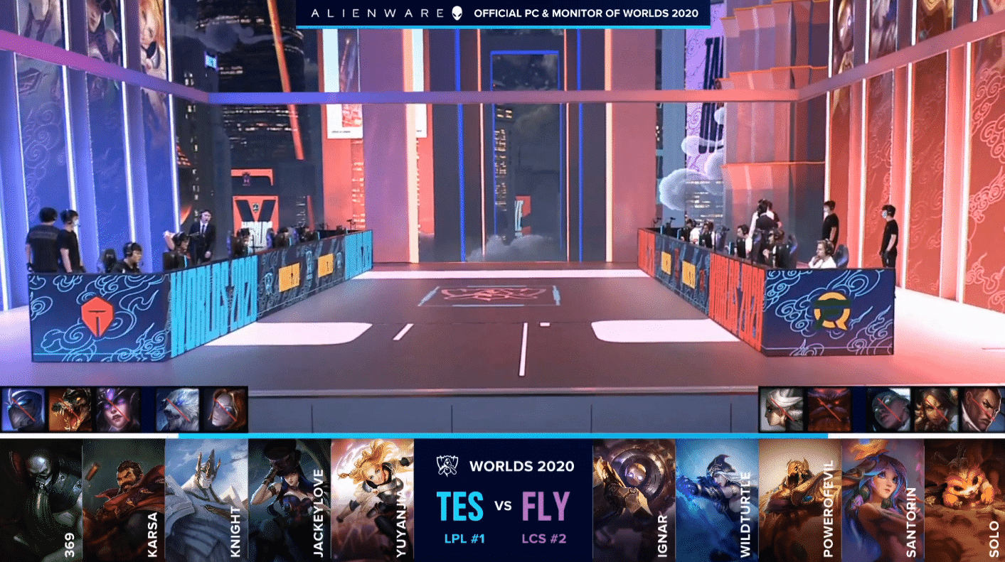The Top Esports and FlyQuest LoL teams on the Worlds 2020 stage with their game drafts below