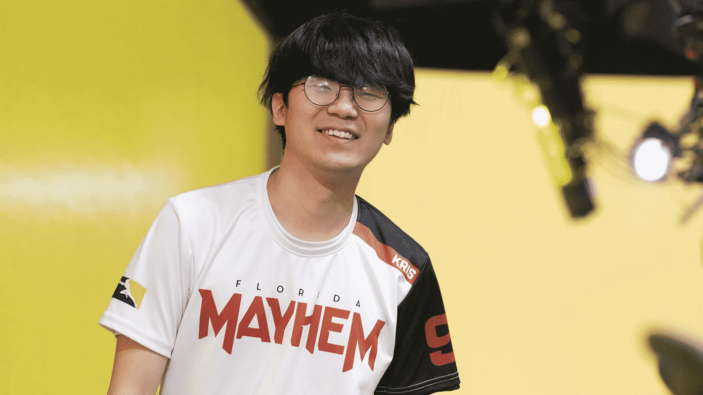 Jun-soo “Kris” Choe smiles for the camera in his Florida Mayhem jersey