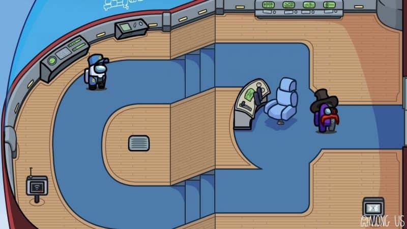An ingame screen grab of the spaceship's helm in Among Us map
