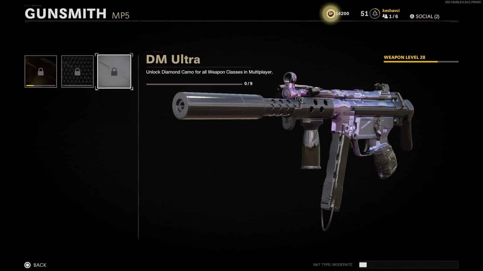 An MP5 is showcased with the Dark Matter camo in the Black Ops Cold War gunsmith setting page