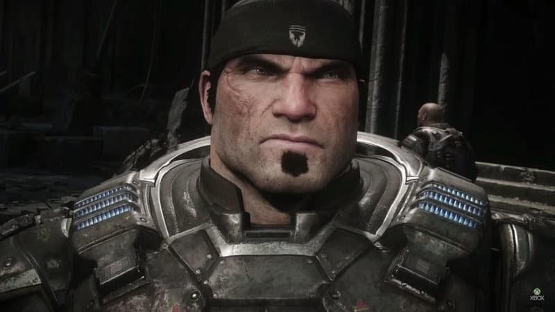 Marcus Fenix from the Gears of War series with an angry look on his face