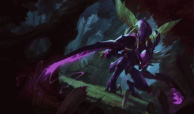 The splash art for League of Legends champion Kha'Zix, a large bug-like creature with massive claws