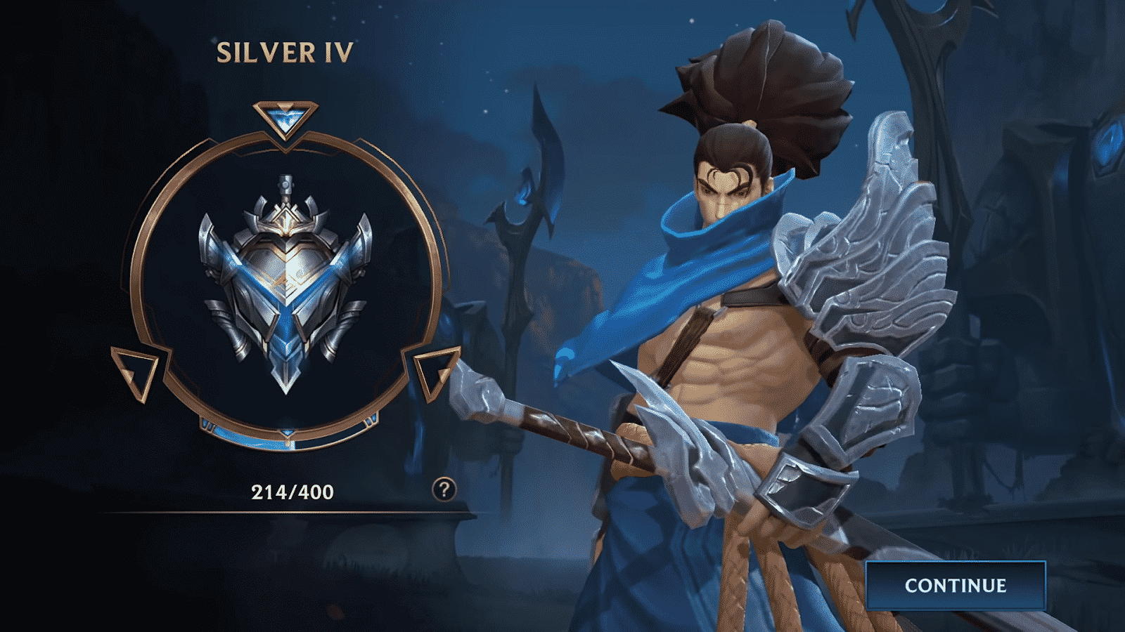 League of Legends champion Yasuo appears next to a Silver ranked icon for the LoL mobile game Wild Rift with a spooky setting in the background