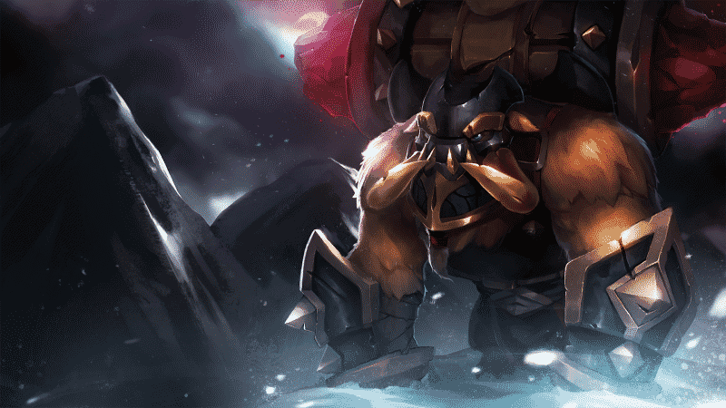 The Dota 2 hero, Earthshaker, smashes his fists into the icy ground