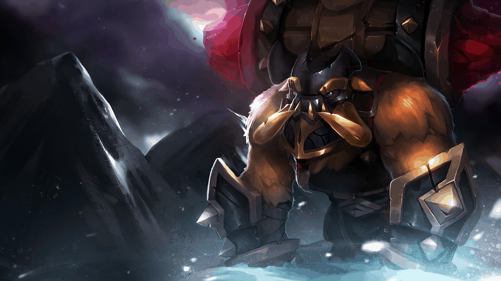 The Dota 2 hero, Earthshaker, smashes his fists into the icy ground