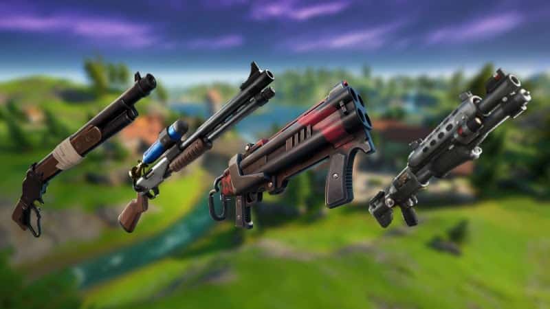 Some of Fortnite's most popular shotgun weapons, including the charge shotgun