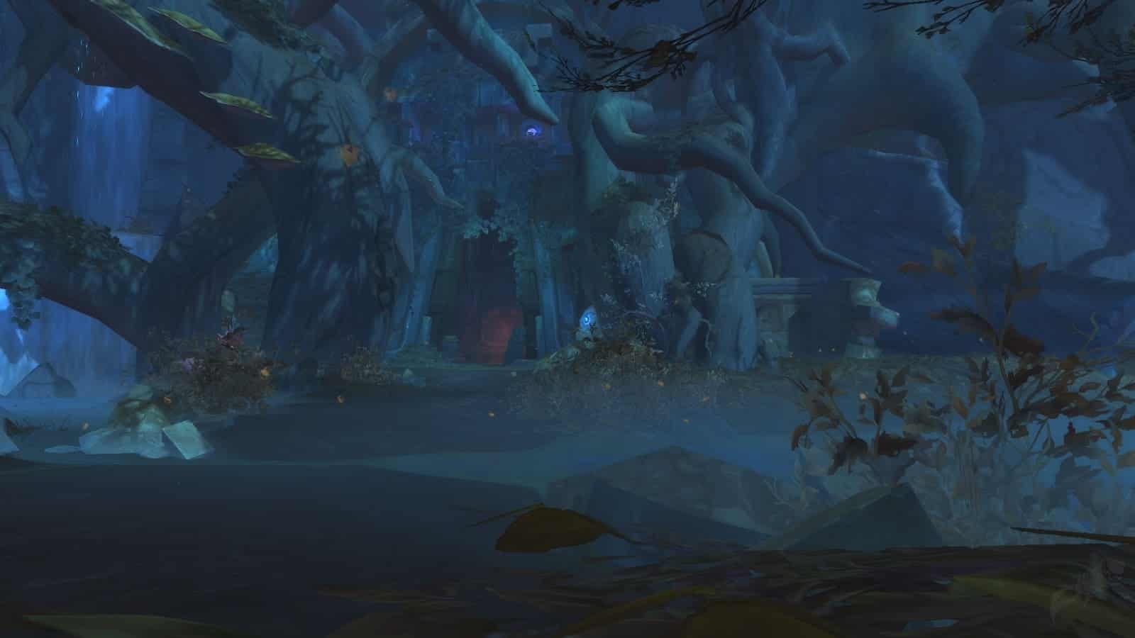 The spooky entrance, resembling an overgrown tomb, that awaits players for De Other Side