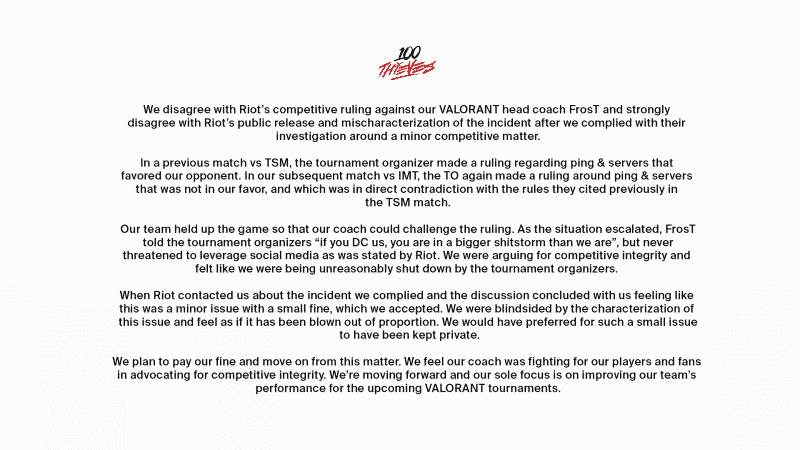 100 Thieves Statement