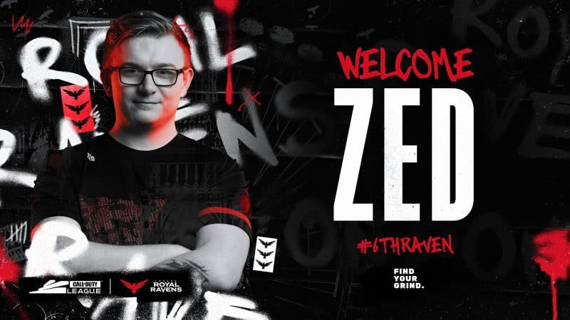 Zach “Zed” Denyer stands in his new London Royal Ravens jersey. The words "Welcome Zed" appear beside him in red and white
